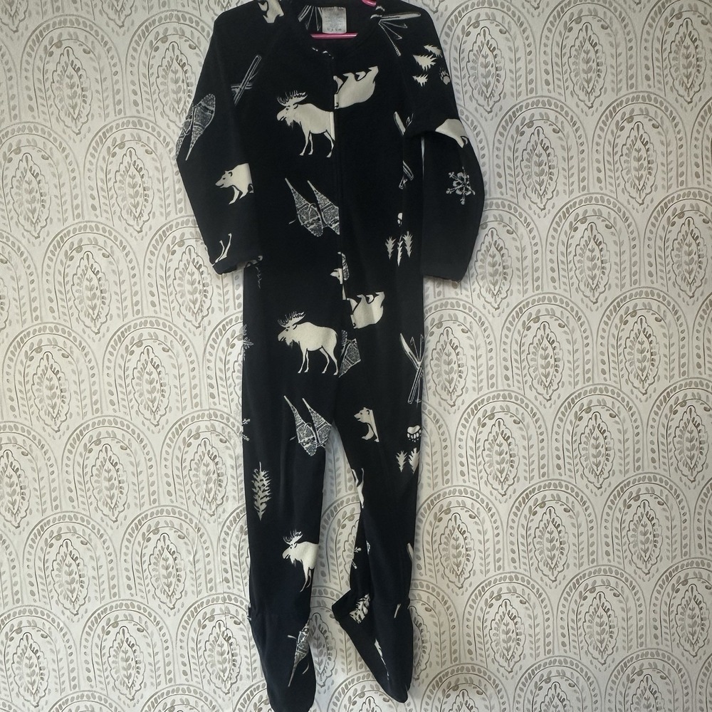 Lands End Boys Size 4‎ Sleeper Long Sleeve Footed Moose Trees Warm Cozy